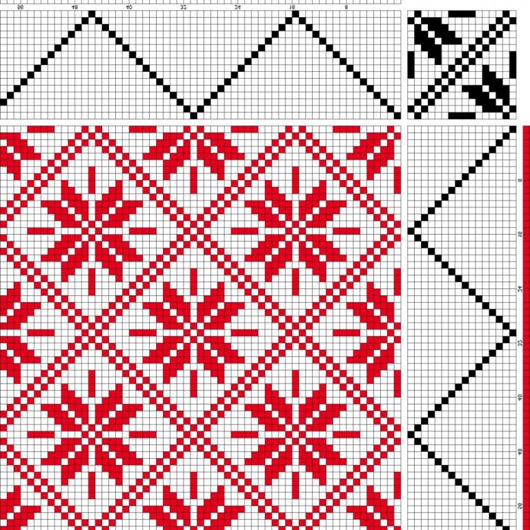 Bird's eye twill on 8 shafts and 8 treadles, reverse repeat threading and treadling.