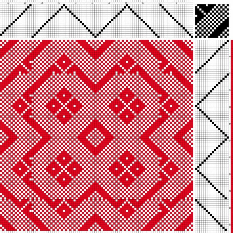 Bird's eye twill on 16 shafts and 16 treadles, reverse repeat threading and treadling.