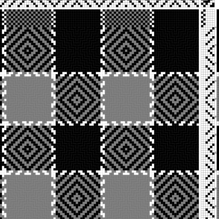 Color draft for bird's eye twill on 4 shafts and 6 treadles.