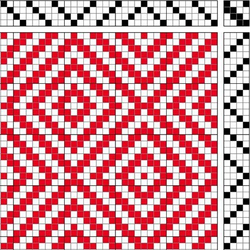 2/2 bird's eye twill, staggered threading and treadling.