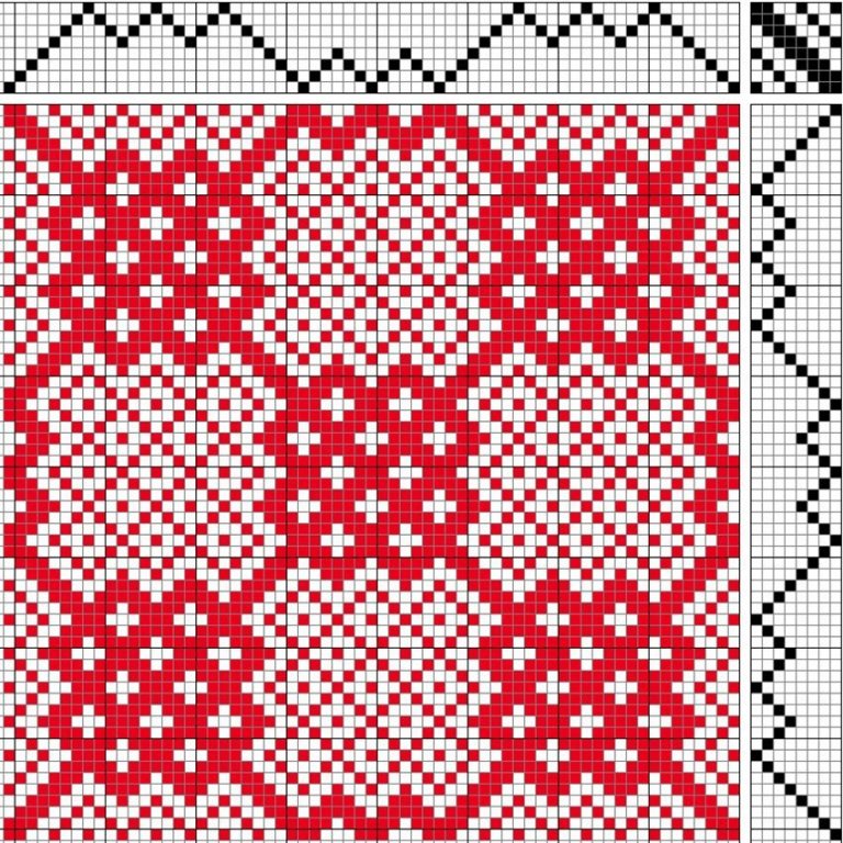 Bird's eye twill on 8 shafts and 8 treadles, reverse repeat.