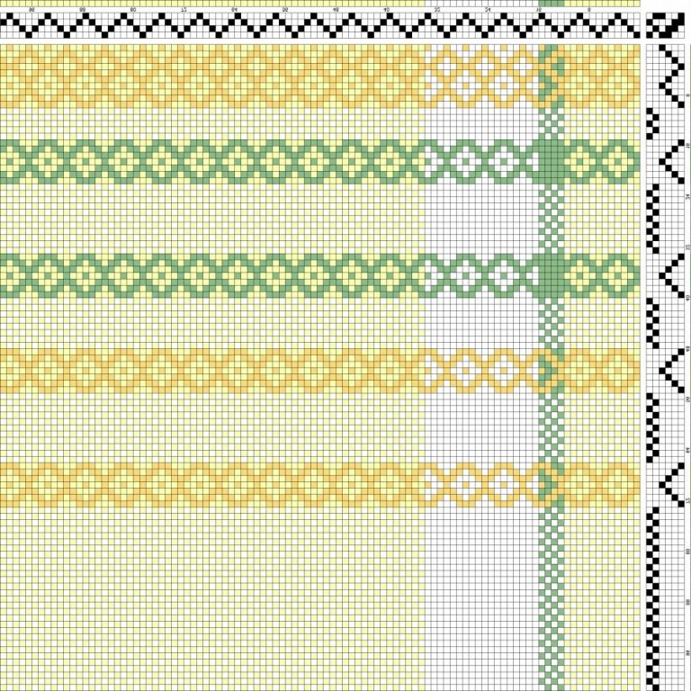 Color draft for 2/2 bird's eye twill with tabby bands in between. Intended for curtains.