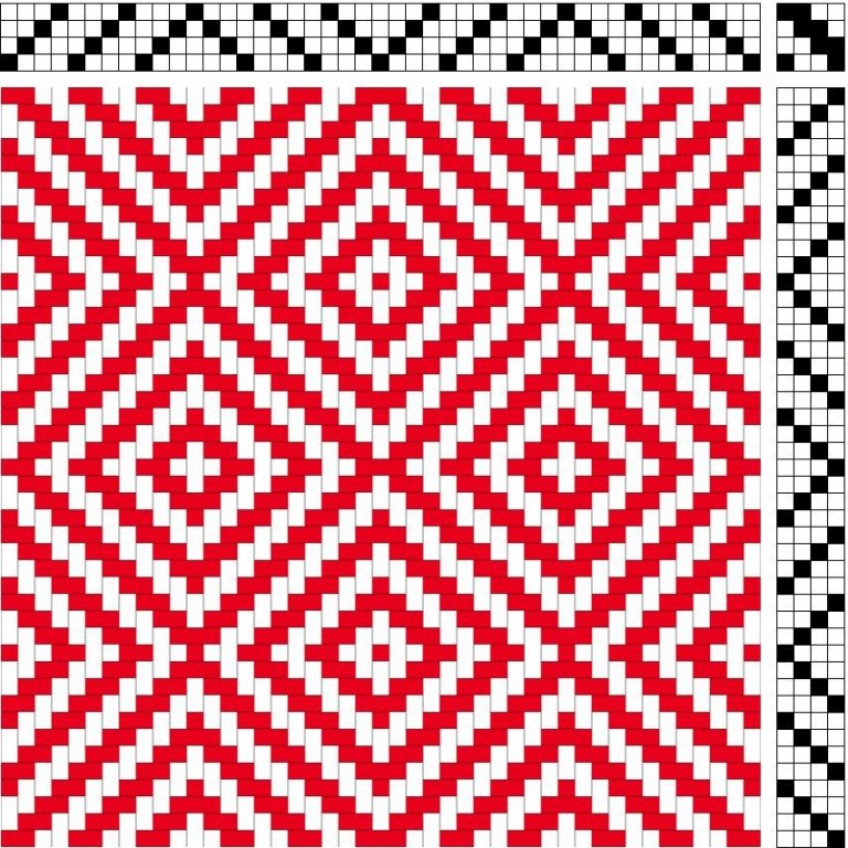 2/2 bird's eye twill, staggered threading and treadling.