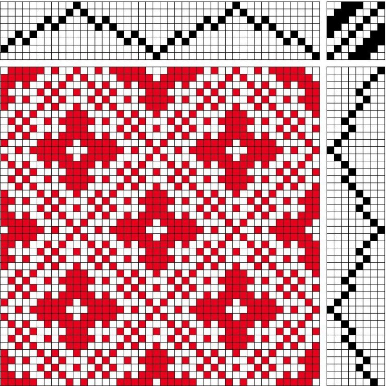 Bird's eye twill on 8 shafts and 8 treadles, reverse repeat threading and treadling.