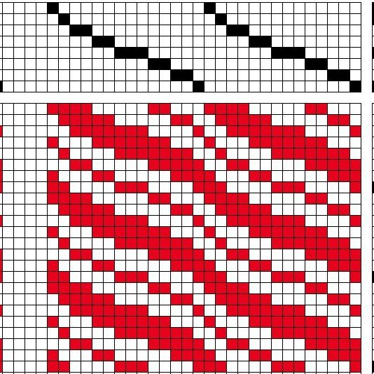 Undulating twill on 8 shafts and 8 treadles.