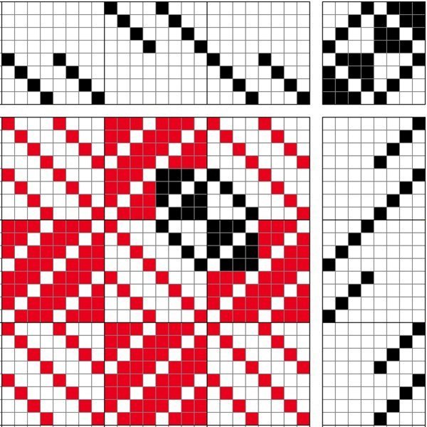 Block-reversed twill on 8 shafts and 8 treadles.