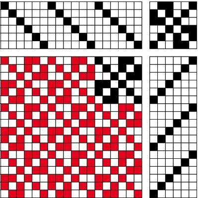 Block-reversed twill on 6 shafts and 6 treadles.