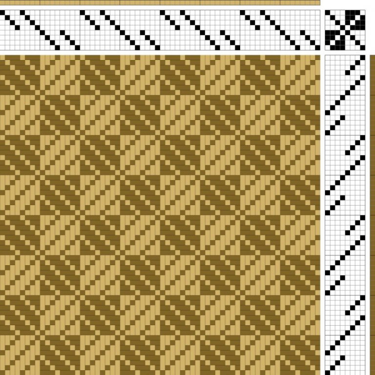 Color draft for block-reversed twill on 8 shafts and 8 treadles.