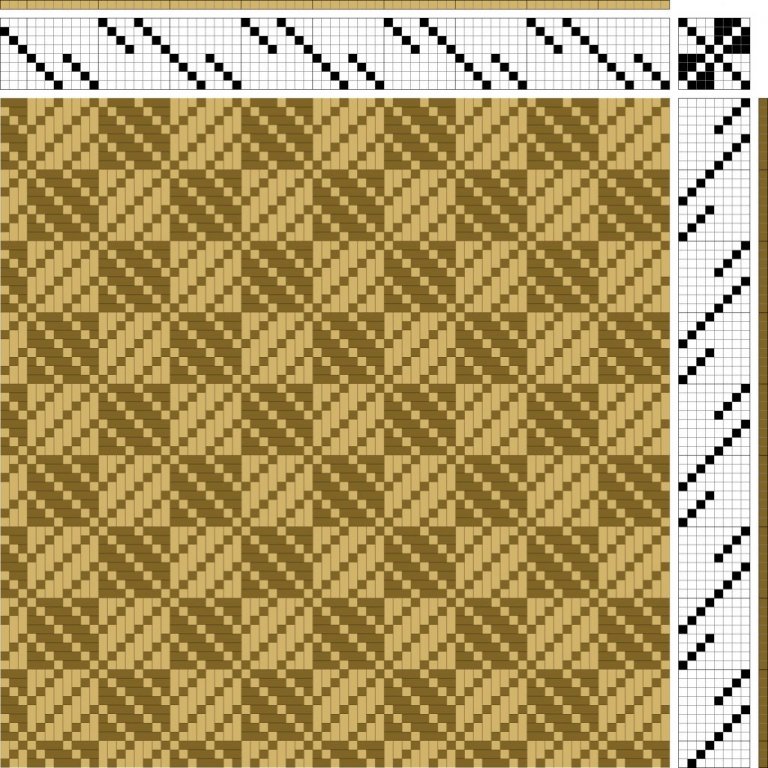 Color draft for block-reversed twill on 8 shafts and 8 treadles.