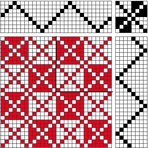 Block-reversed twill with diamond structure on 8 shafts and 8 treadles.