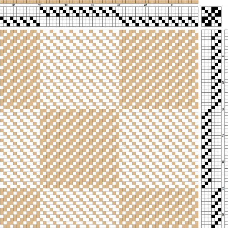 Color draft for block-reversed twill on 6 shafts and 6 treadles. Straight draw threading and treadling.