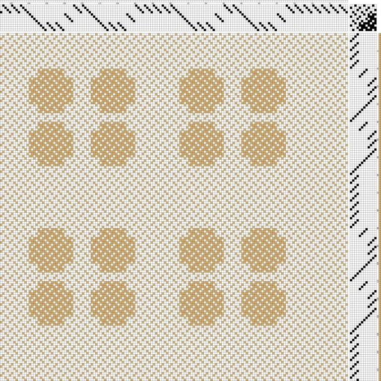 Color draft for for block-reversed broken twill on 12 shafts and 12 treadles. Especially suitable for fabric, tablecloths, upholstery fabric or similar.