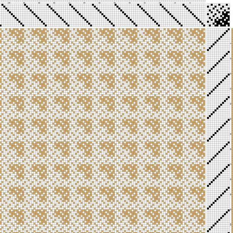 Color draft for block-reversed broken twill on 12 shafts and 12 treadles.