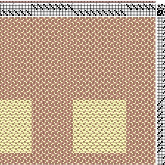Color draft for block-reversed broken twill on 8 shafts and 8 treadles.