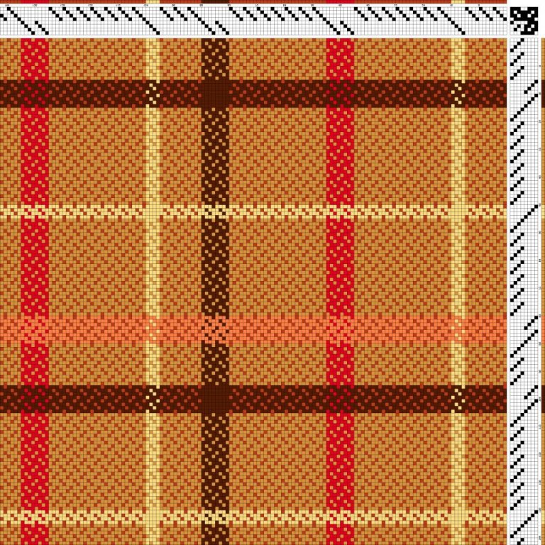 Color draft for block-reversed broken twill on 8 shafts and 8 treadles.