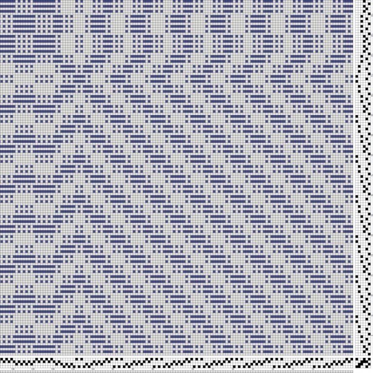 Inndráttar-, uppbindi- og stigmunstur fyrir daladregil á fjögur sköft og sex skammel