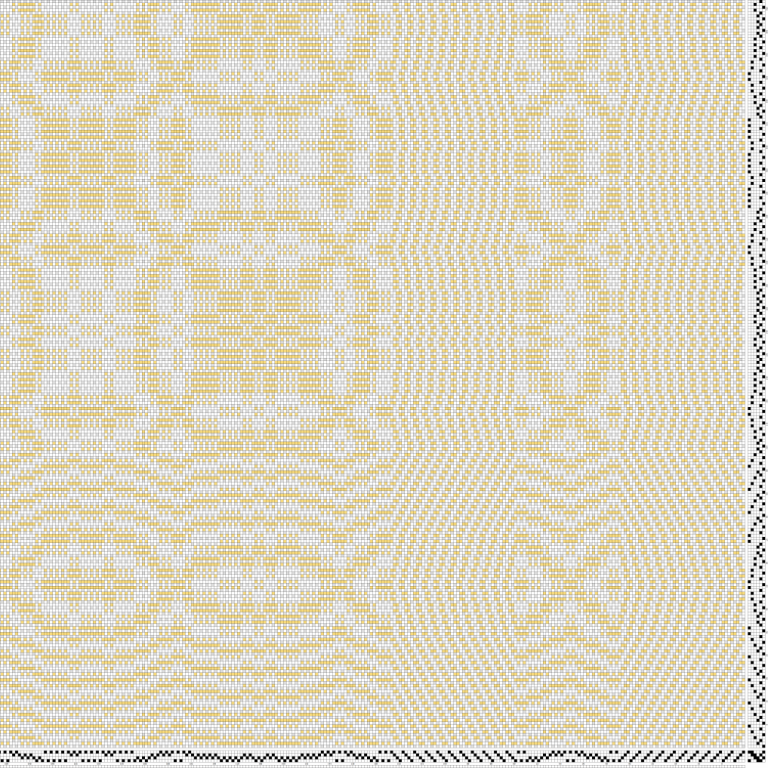 Inndráttar-, uppbindi- og stigmunstur fyrir daladregil á fjögur sköft og sex skammel