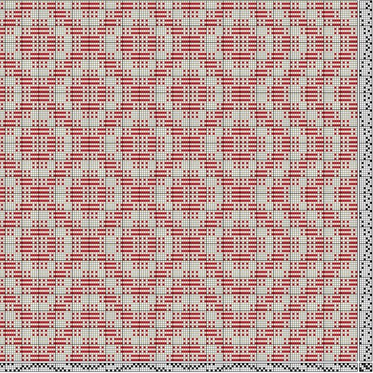 Inndráttar-, uppbindi- og stigmunstur fyrir daladregil á fjögur sköft og sex skammel