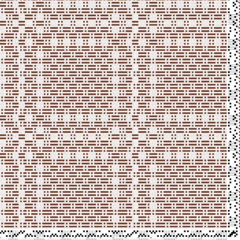 Inndráttar-, uppbindi- og stigmunstur fyrir daladregil á fjögur sköft og sex skammel