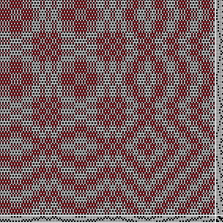 Inndráttar-, uppbindi- og stigmunstur fyrir daladregil á fjögur sköft og sex skammel