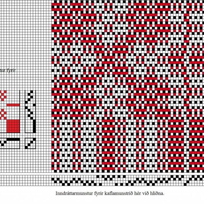 Inndráttar-, uppbindi- og stigmunstur fyrir daladregil á fjögur sköft og sex skammel