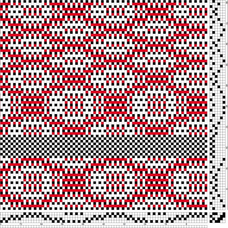Inndráttar-, uppbindi- og stigmunstur fyrir daladregil á fjögur sköft og sex skammel