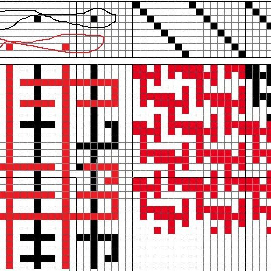 Diagram of a double weave structure on 8 shafts and 8 treadles.