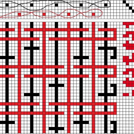 Diagram of a double weave structure on 6 shafts and 6 treadles.