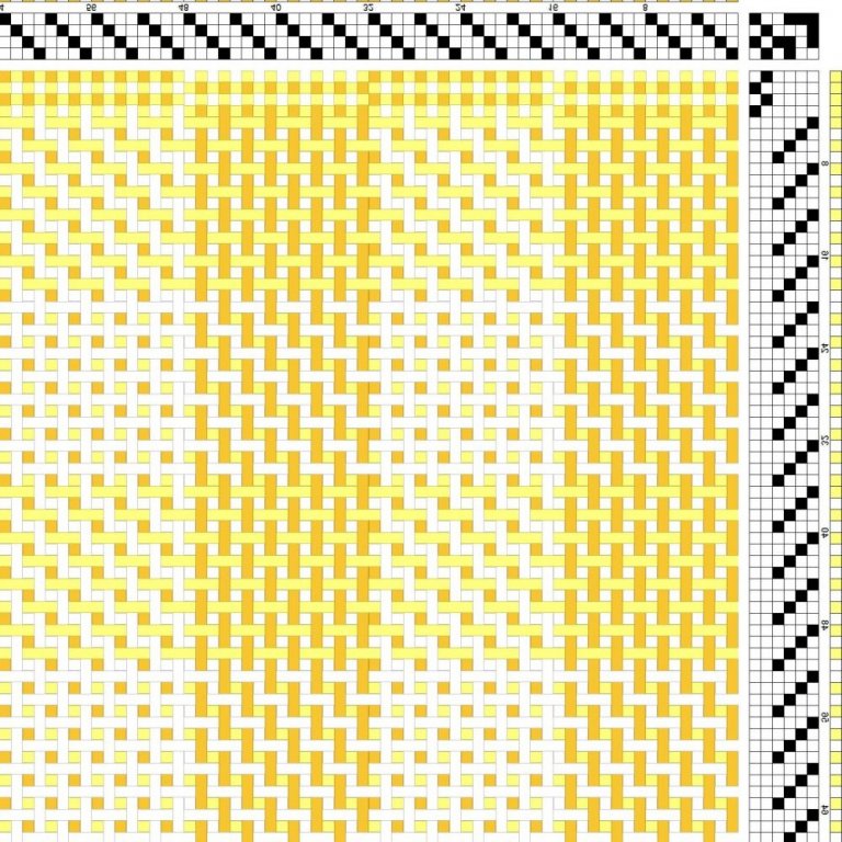 Color draft for tubular weaving on 4 shafts and 6 treadles.