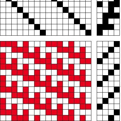 Draft for double weave, expanded twill, on 8 shafts and 4 treadles.