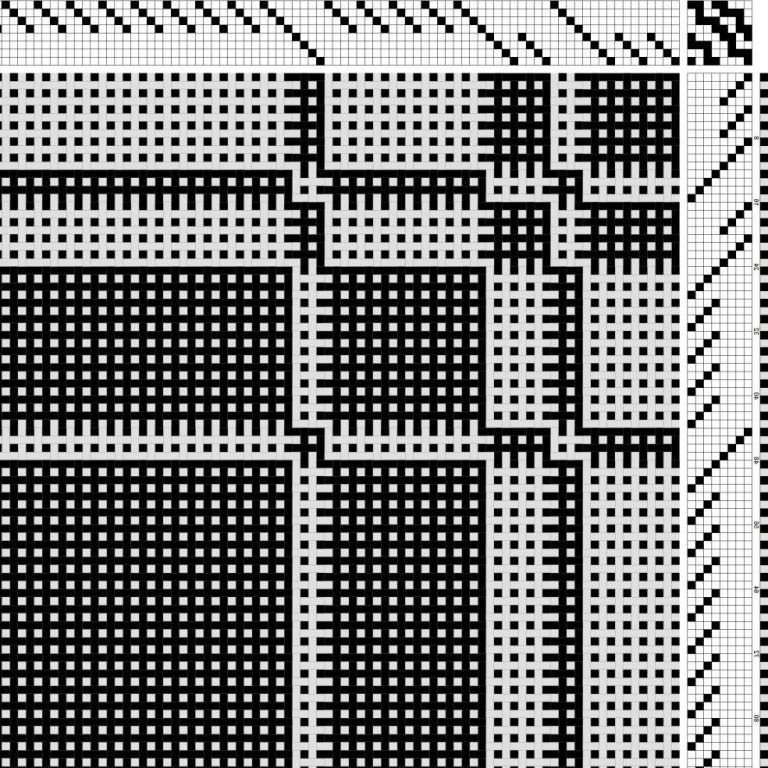 Color draft for block-reversed double weave on 8 shafts and 8 treadles.