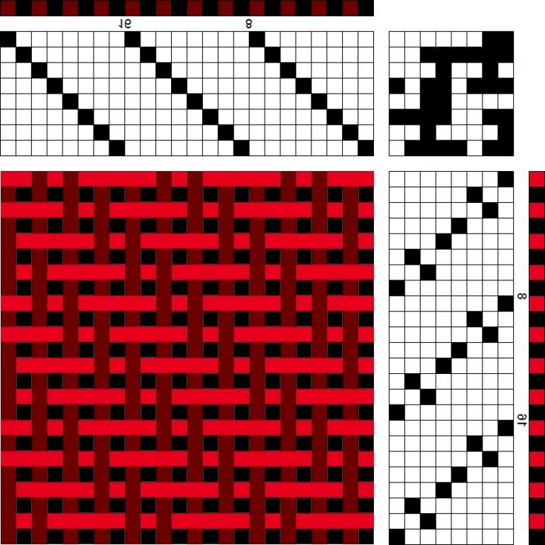 Color draft for double weave on 8 shafts and 8 treadles.