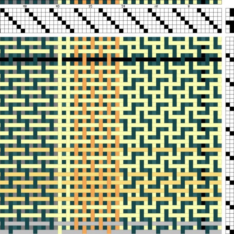 Color draft for double weave on 6 shafts and 6 treadles.