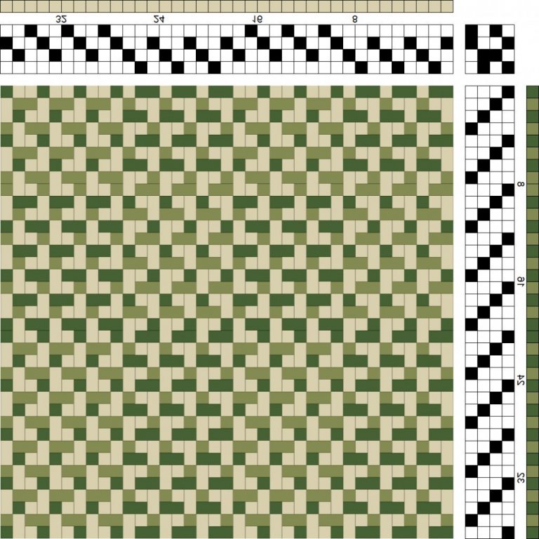 Color draft for double weave on 4 shafts and 4 treadles.