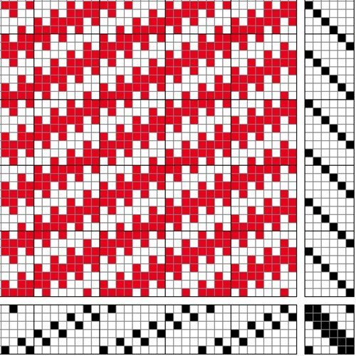 Afbrigði vaðmáls 3/3 með rofnum inndrætti og beinu stigi