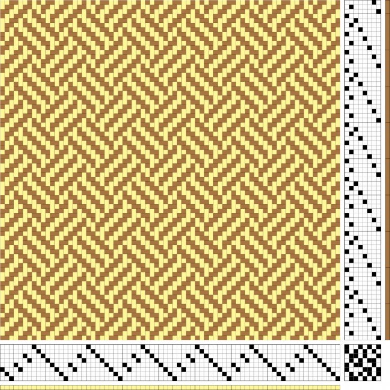 Fléttað vaðmál á átta sköft og átta skammel, inndráttar-, uppbindi- og stigmunstur