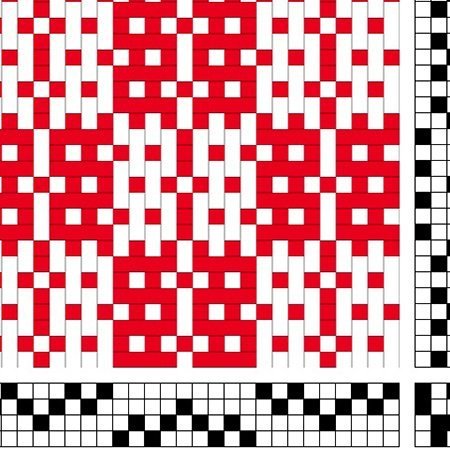 Sýnishorn af bindimunstri fyrir hálfdregil þar sem bindiþræði er sleppt