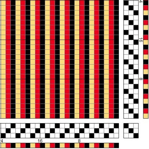Litaflétta í einskeftu með þrem litum og þrem sköftum og skammelum