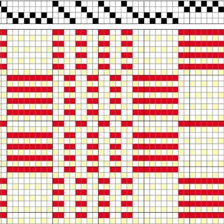 Threading draft for two monk's belt roses and treadling draft for one monk's belt rose.