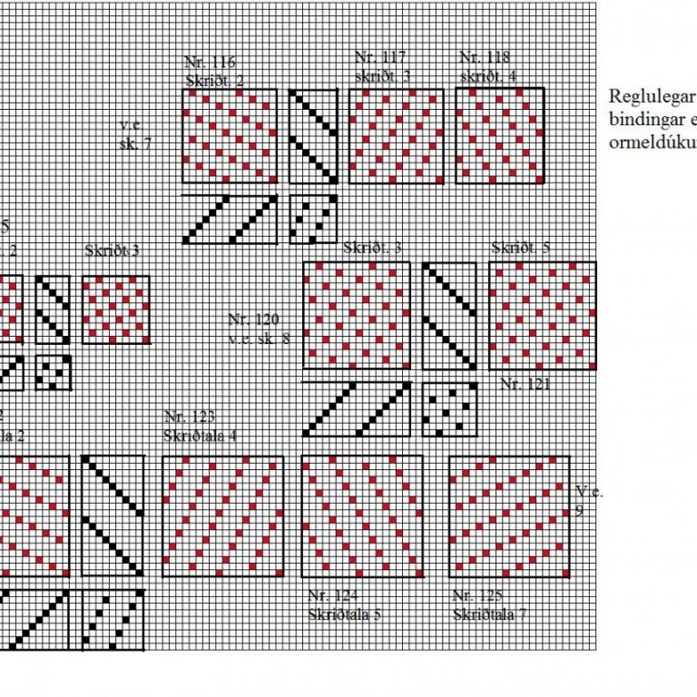 Reglulegar bindingar fyrir ormeldúk, með skriðtölum