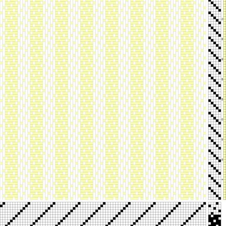 Langröndóttur ormeldúkur, fyrir til dæmis viskustykki, á 10 sköft og 5 skammel. Band- og þráðaráferð til skiptis