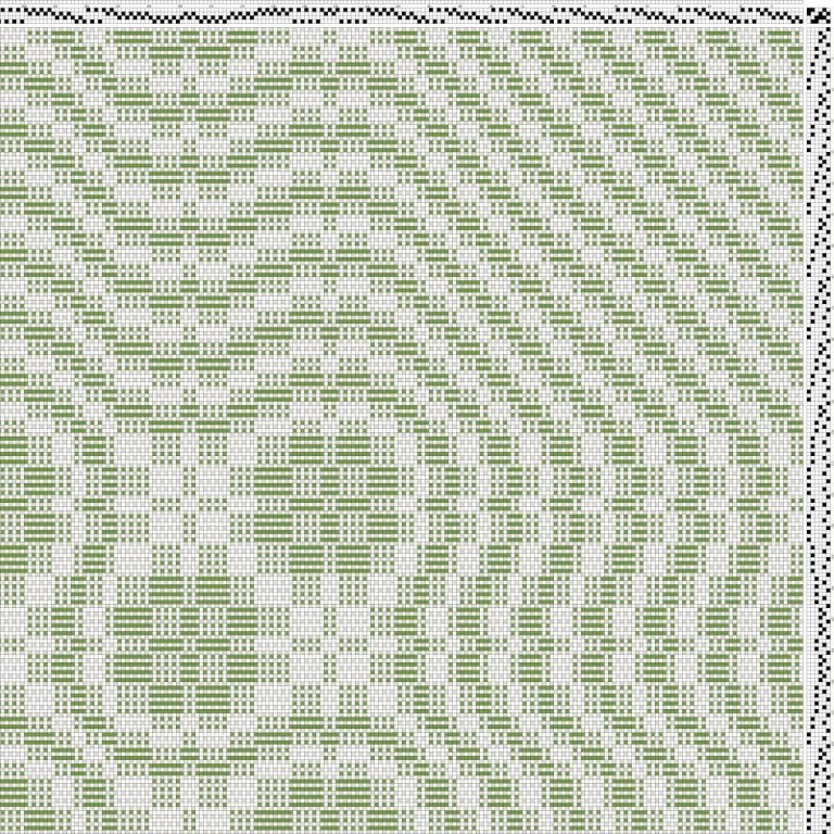 Color draft for daldrall (overshot) on 4 shafts and 6 treadles.