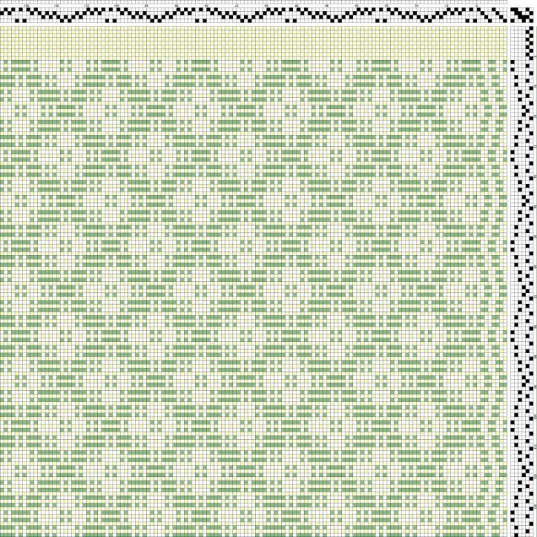 Color draft for daldrall (overshot) on 4 shafts and 6 treadles.