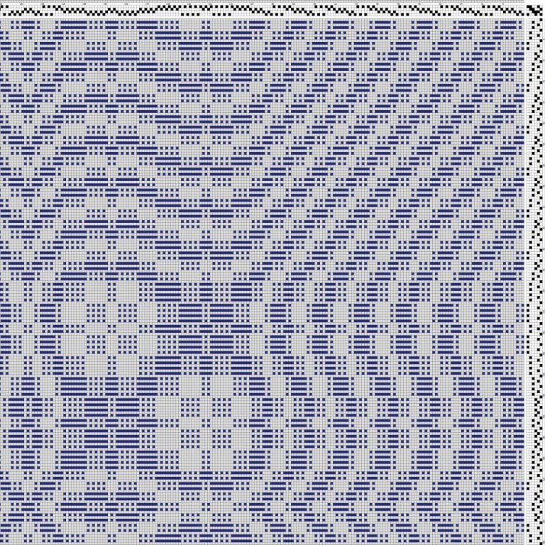 Color draft for daldrall (overshot) on 4 shafts and 6 treadles.