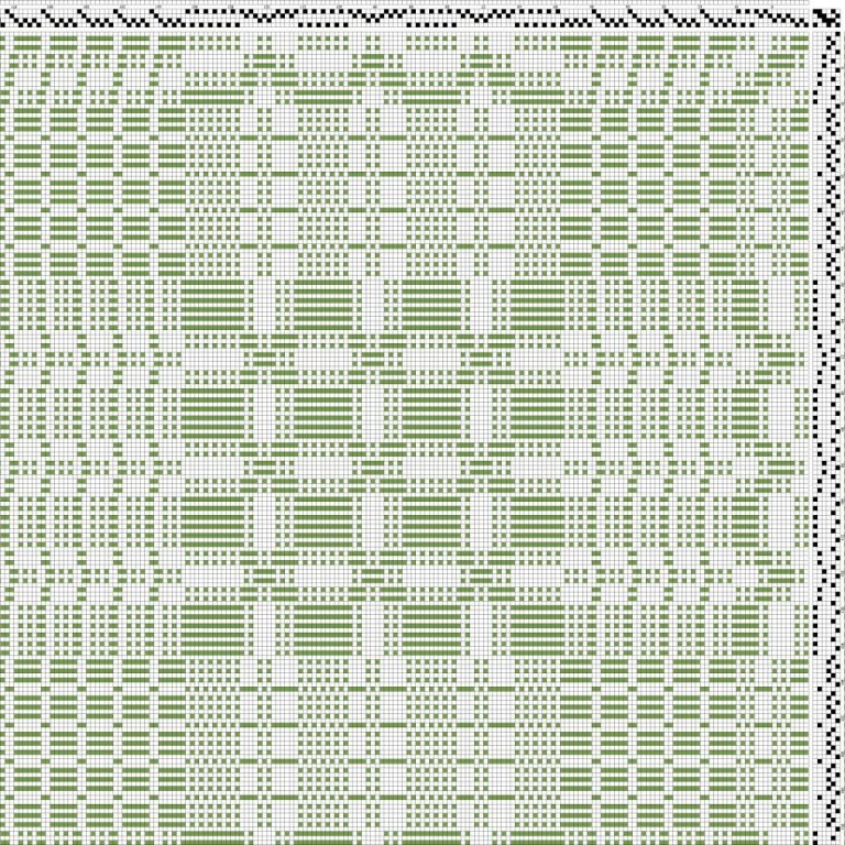 Color draft for daldrall (overshot) on 4 shafts and 6 treadles.