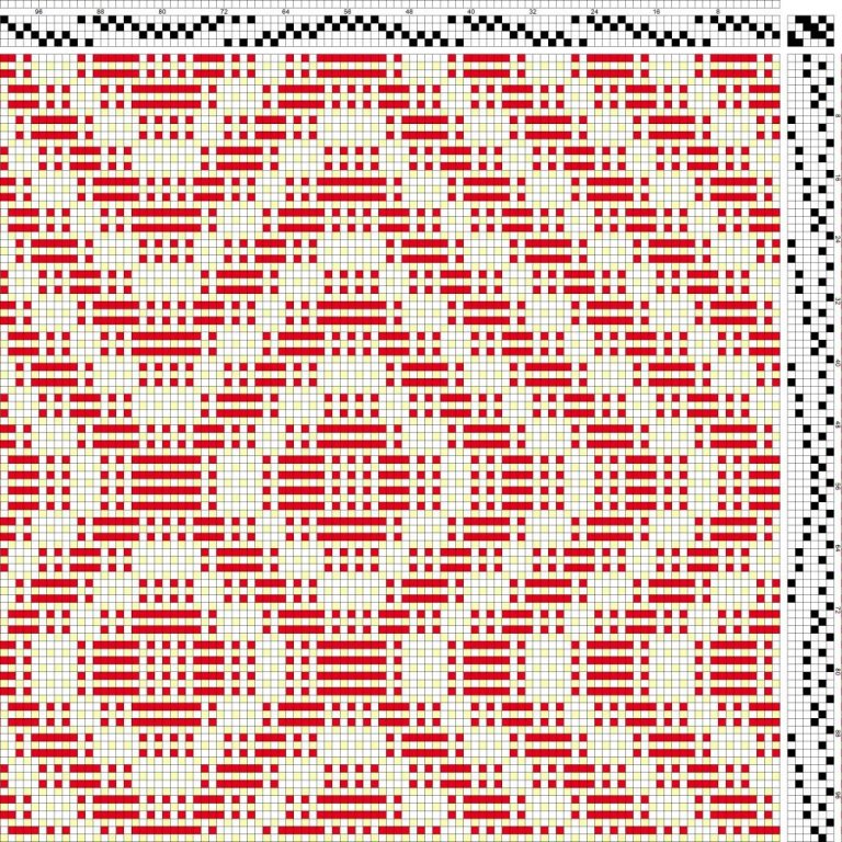 Color draft for daldrall (overshot) woven on 4 shafts and 6 treadles.