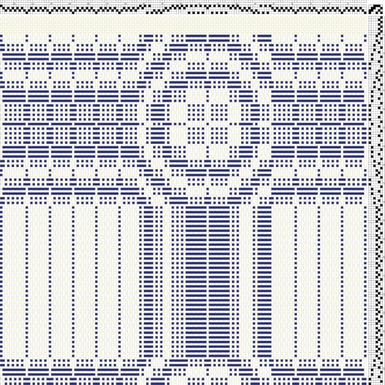 Color draft for daldrall (overshot) on 4 shafts and 6 treadles.