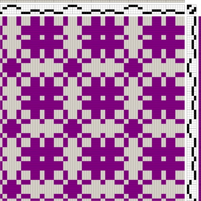 Profile draft for 4-block overshot. Shows how the draft might look in the woven fabric.