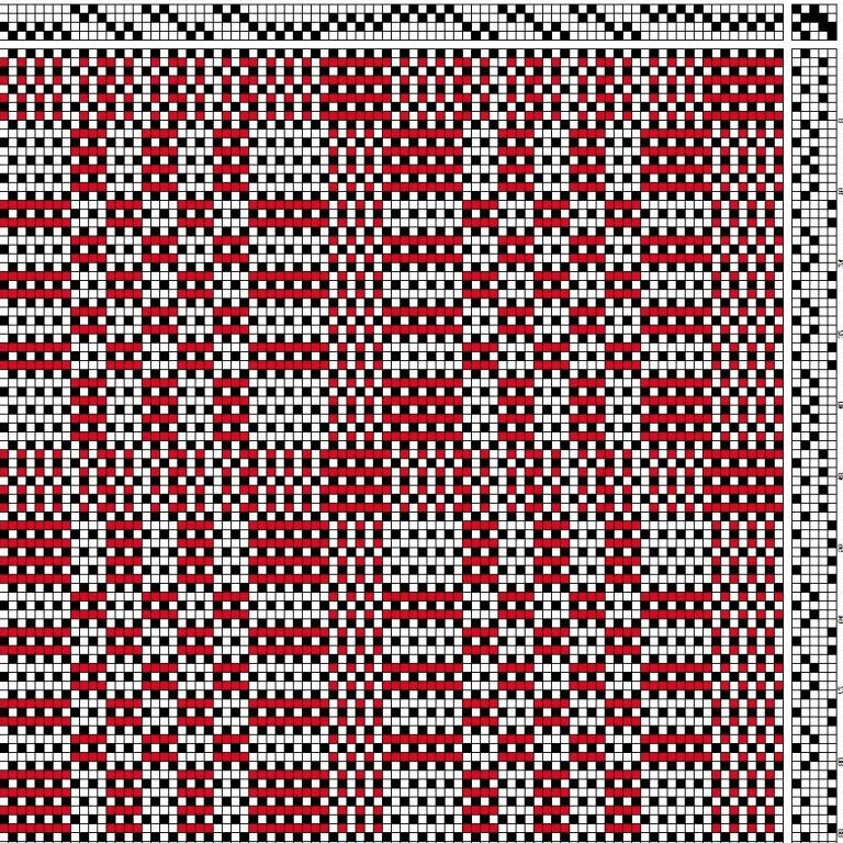Draft for daldrall (overshot) on 4 shafts and 5 treadles.