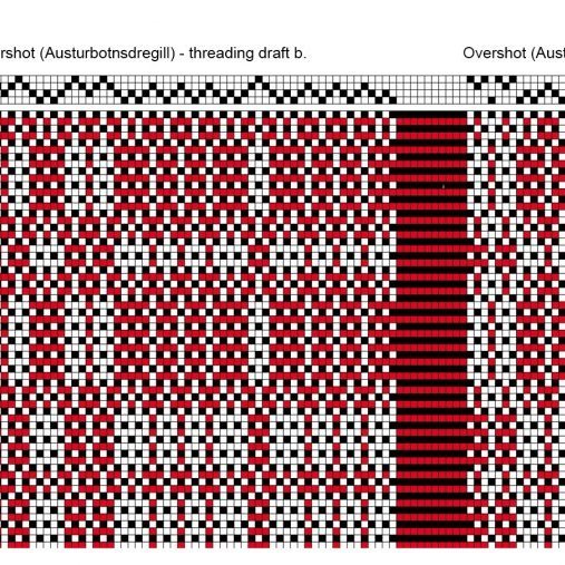 Color draft for overshot on 4 shafts and 5 treadles, without the use of binding threads.